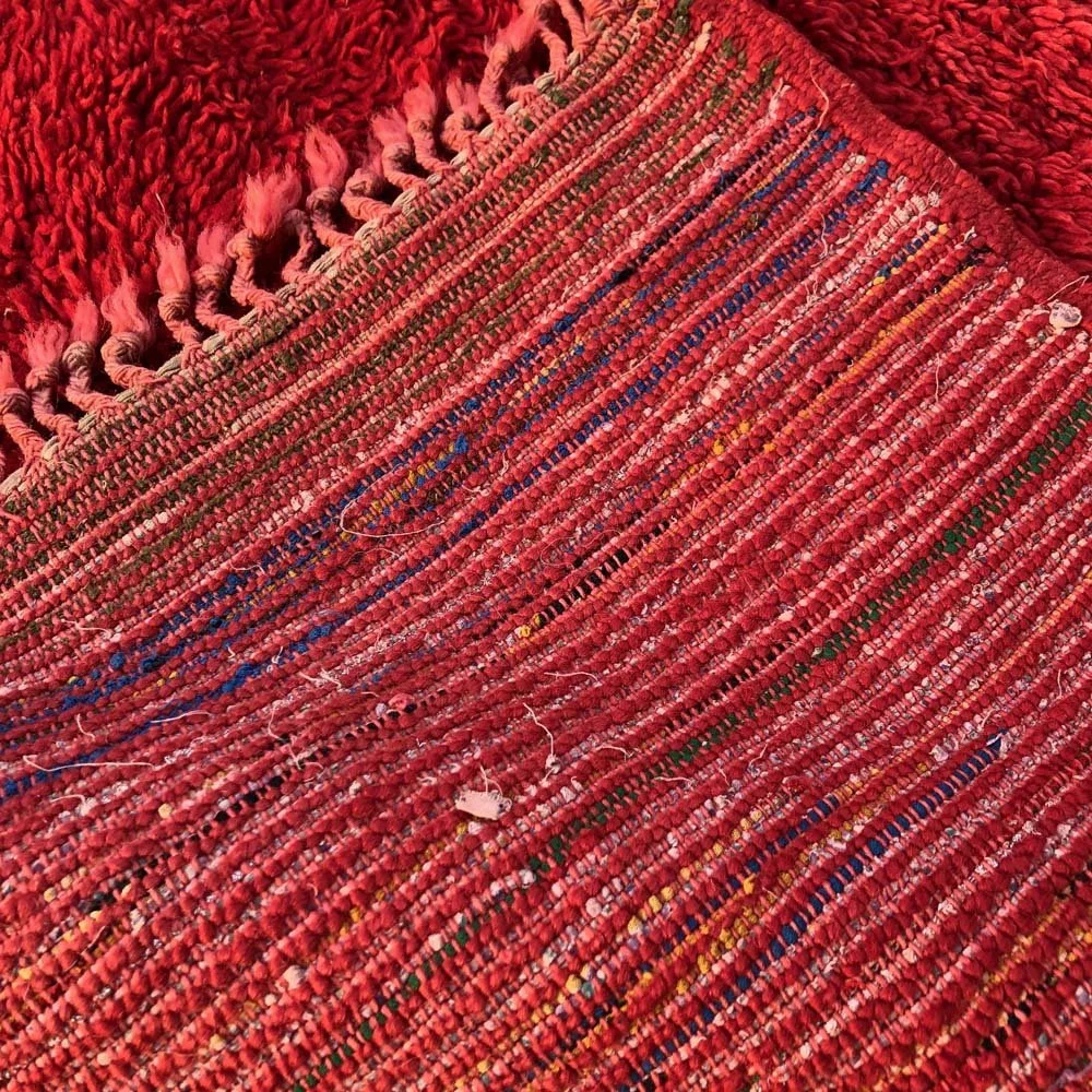 Vintage Red Wool Berber Rug - Genuine vintage Moroccan Berber